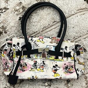 Disney White and Black Comic Bag with Mickey Mouse Design and padlock
